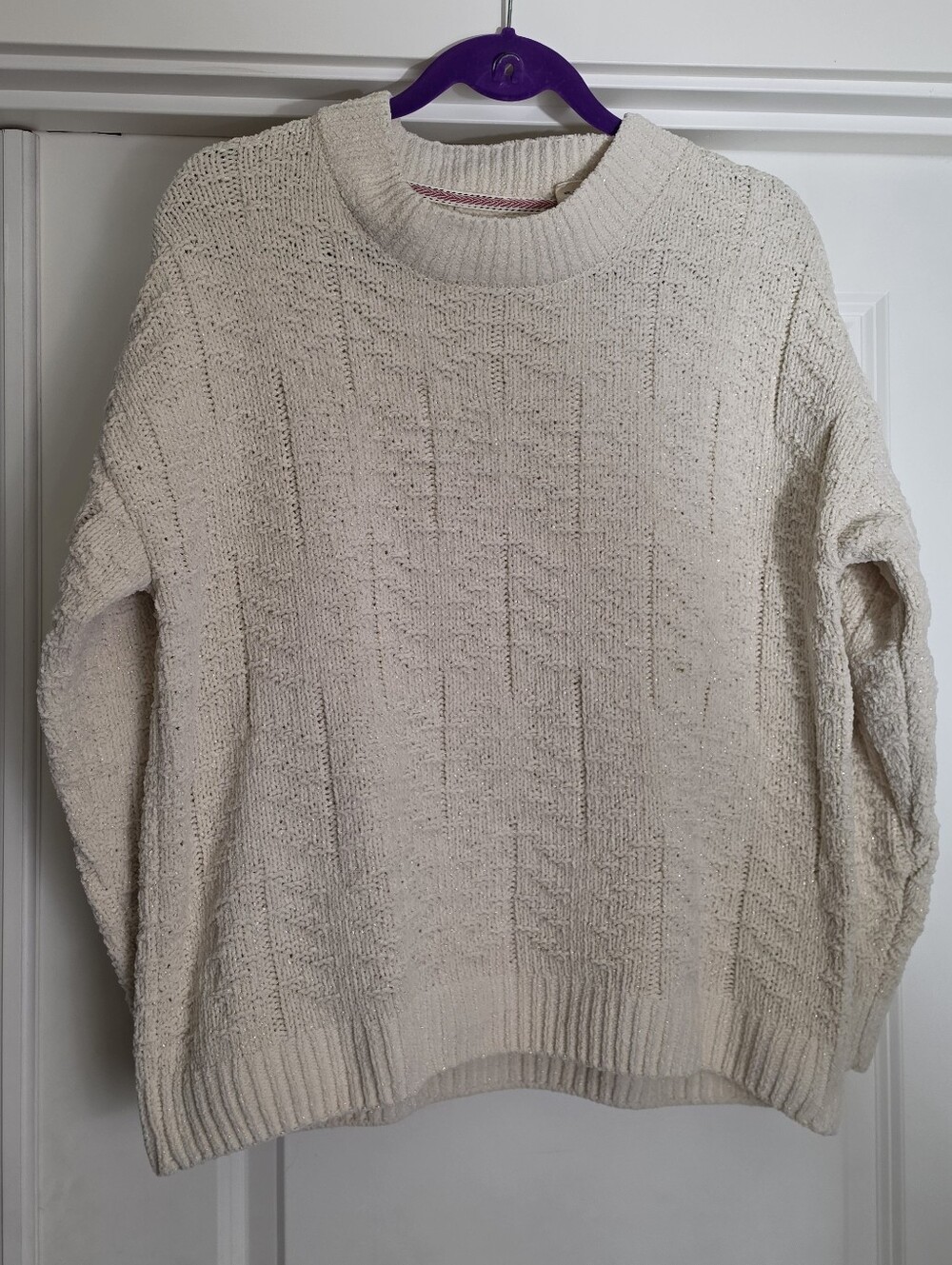 Classic Cream Crewneck Textured Sweater - Women's